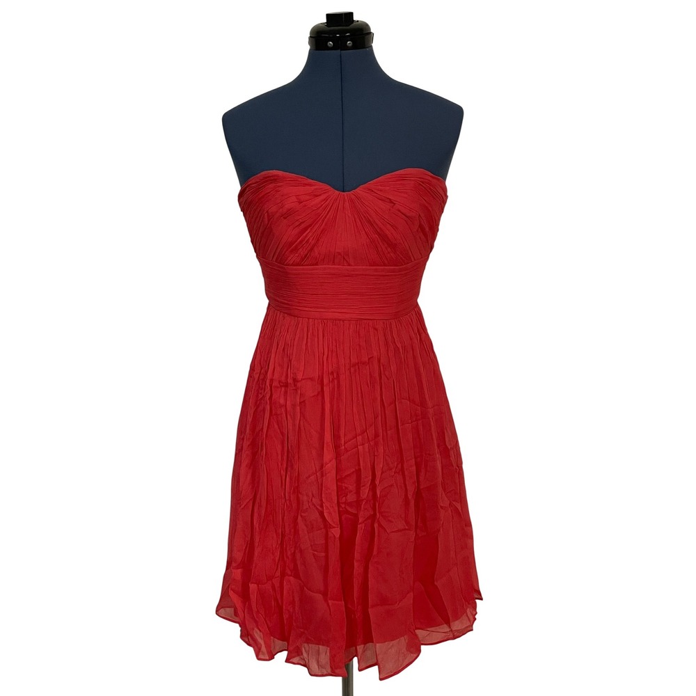 J Crew Marbella Red Silk Strapless Sweetheart Pleats Cocktail Bridesmaid Dress 2